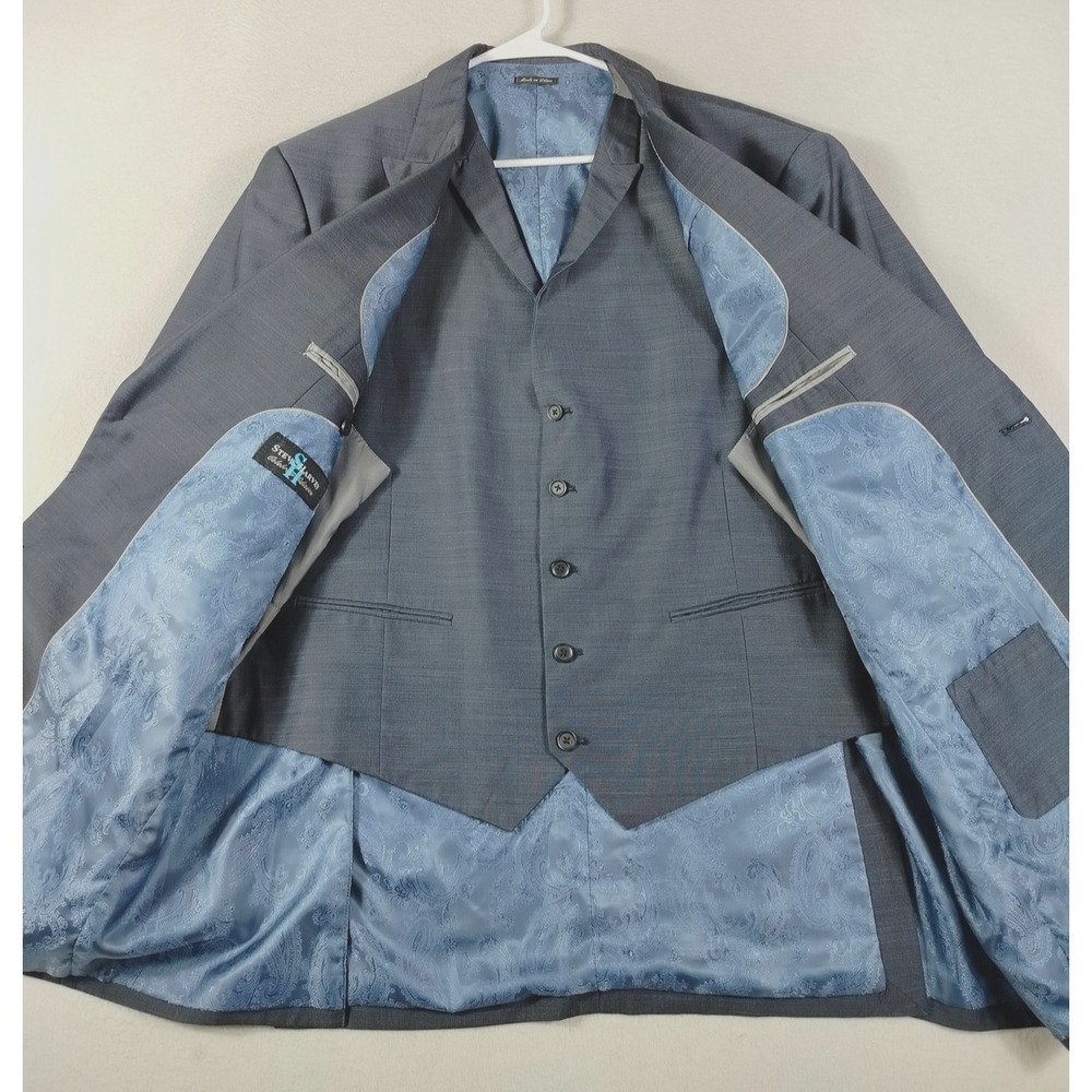 Steve Harvey Blazer Mens 46L Gray 2 Piece Jacket Vest Paisley Lined Office Work